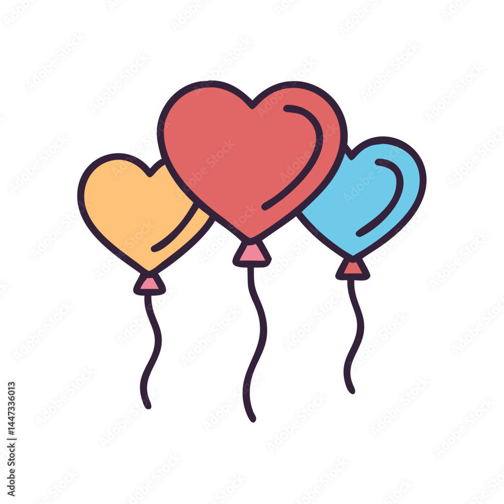 Heart-Shaped Balloons Celebration Icon Representing Love, Festivity, and Romantic Occasions Heart-Shaped Balloons Celebration Icon Representing Love, Festivity, and Romantic Occasions