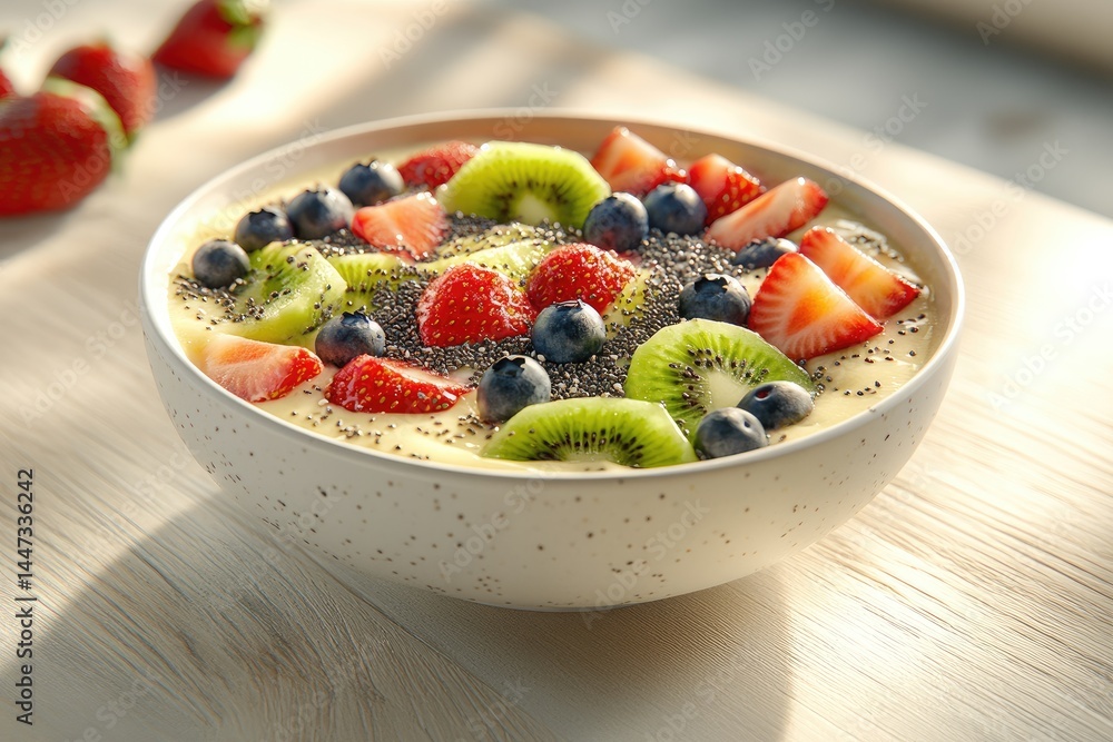 Fruit smoothie bowl on wooden table Fruit smoothie bowl on wooden table