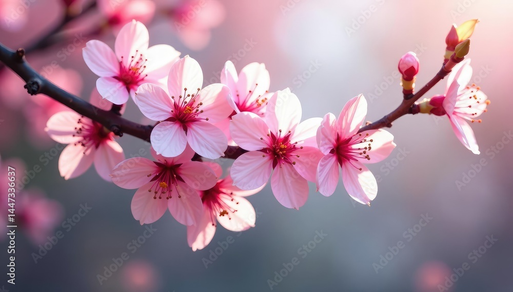 Obraz premium Delicate pink cherry blossoms, intricate branches , pink flowers, beauty