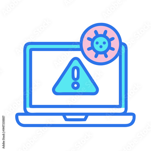 Laptop with Virus Alert Icon Representing Cybersecurity Threat and Malware Detection