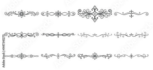 Text delimiters and scroll elements, Graphic underline elements, Vintage divider, vector illustration border, graphic elements