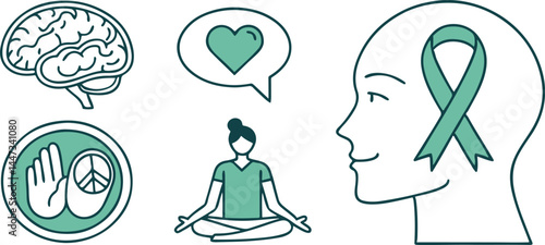Minimal Flat Icon Set for Mental Health Awareness