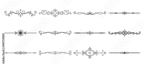 Text delimiters and scroll elements, Graphic underline elements, Vintage divider, vector illustration border, graphic elements
