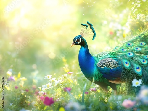 Wallpaper Mural Colorful Peacock in Bright Spring Meadow
 Torontodigital.ca