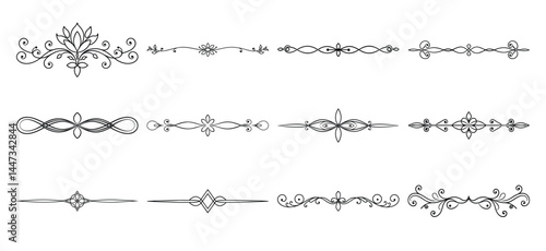 Text delimiters and scroll elements, Graphic underline elements, Vintage divider, vector illustration border, graphic elements