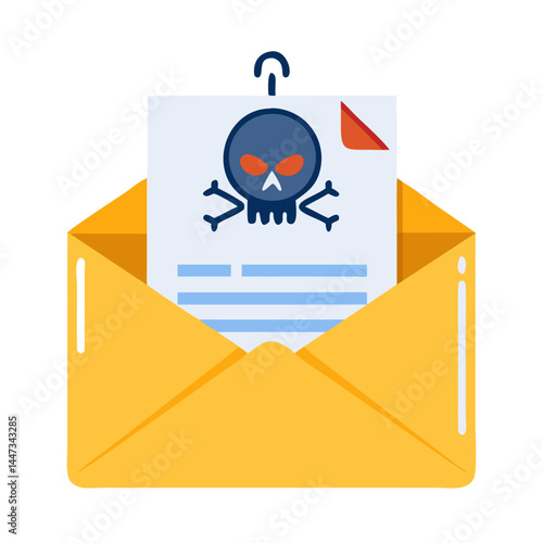 Phishing Email with Skull Icon Representing Cybersecurity Threat and Fraudulent Activity