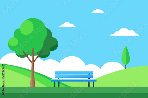 Minimal Park Vector with Tree Bench and Green Lawn Scene
