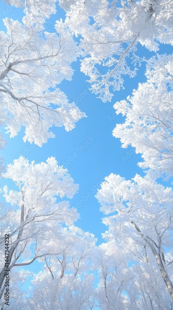 Winter Frost Covered Trees with Bright Blue Sky Winter Frost Covered Trees with Bright Blue Sky