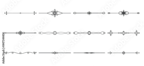 Text delimiters and scroll elements, Graphic underline elements, Vintage divider, vector illustration border, graphic elements