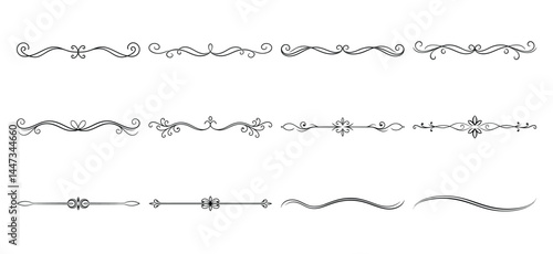 Text delimiters and scroll elements, Graphic underline elements, Vintage divider, vector illustration border, graphic elements