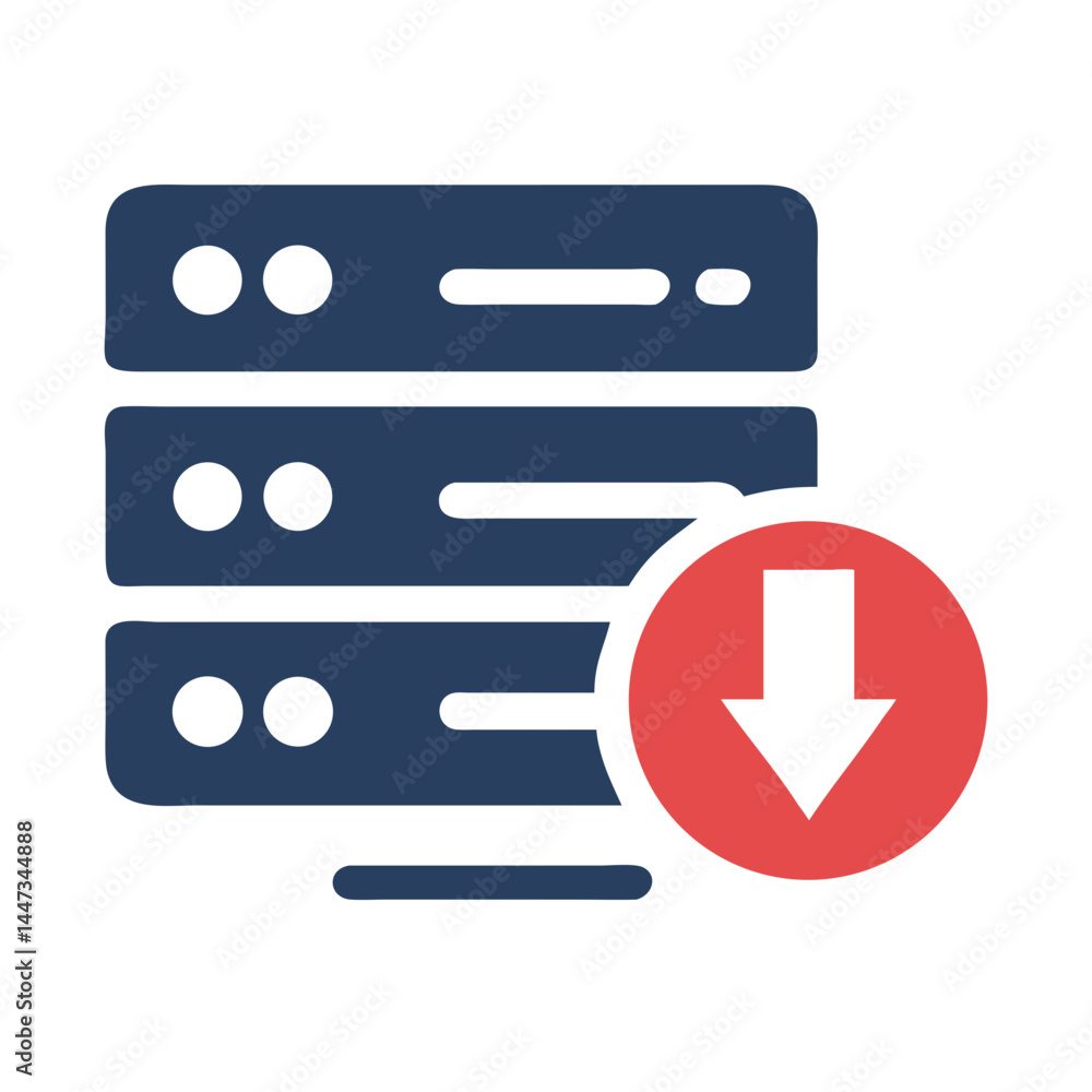 Server Download Alert Icon Representing Data Transfer and Network Notifications Server Download Alert Icon Representing Data Transfer and Network Notifications