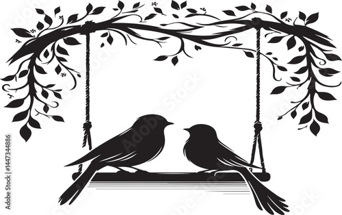 Birds on a swing, a romantic silhouette illustration