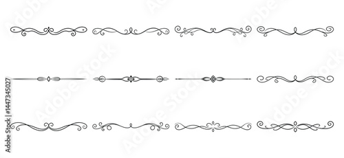 Text delimiters and scroll elements, Graphic underline elements, Vintage divider, vector illustration border, graphic elements