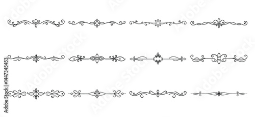 Text delimiters and scroll elements, Graphic underline elements, Vintage divider, vector illustration border, graphic elements