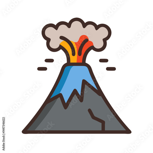 Volcanic Eruption Mountain Icon Representing Natural Disaster and Geophysical Activity