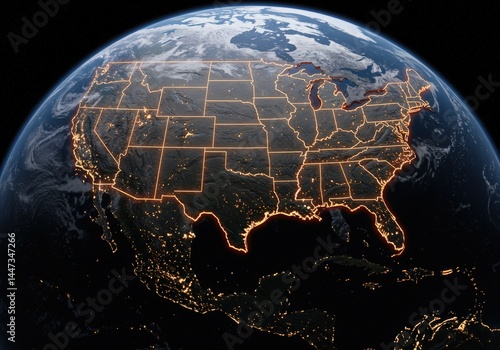 united states of america usa map flag in earth globe
