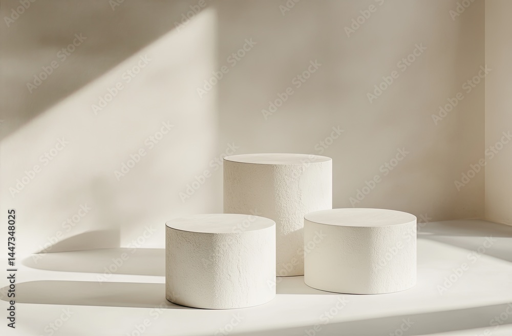 Minimalist display podiums in soft light Minimalist display podiums in soft light