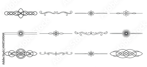 Text delimiters and scroll elements, Graphic underline elements, Vintage divider, vector illustration border, graphic elements