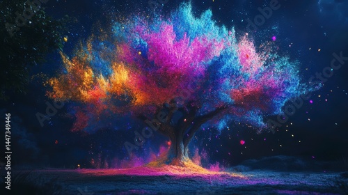 Wallpaper Mural Vibrant, colorful tree glowing at night, magical fantasy art. Torontodigital.ca