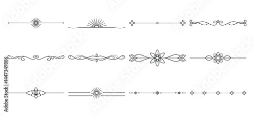 Text delimiters and scroll elements, Graphic underline elements, Vintage divider, vector illustration border, graphic elements