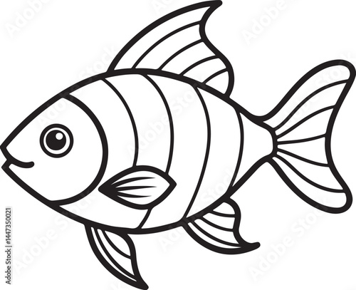Wallpaper Mural golden fish line art, black outline, vector and illustration, coloring book page line art drawing Torontodigital.ca