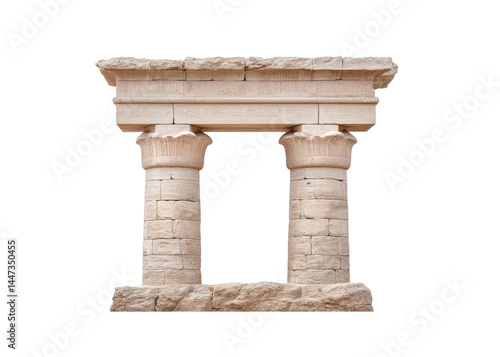 Obraz na płótnie Ancient Egyptian stone archway with columns, isolated on transparent background. Architecture concept, monument concept, history concept. w salonie