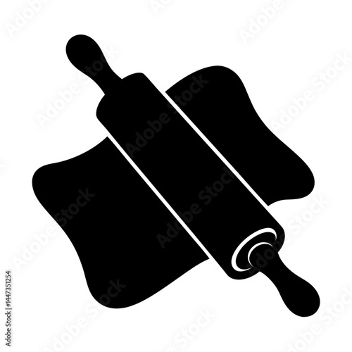 Rolling pin on flattened dough icon for baking and pastry preparation