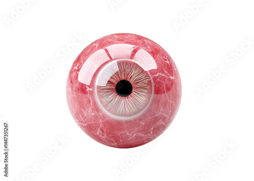 Obraz na płótnie Close up of a pink eyeball with blood vessels, isolated on transparent background. Concept of disease, halloween, medical. w salonie