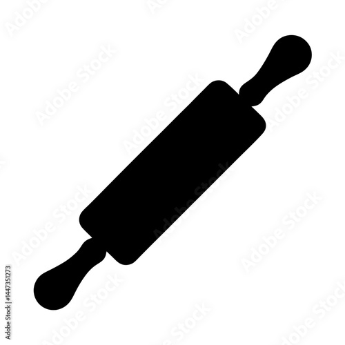 Simple black silhouette of a rolling pin used for baking at home
