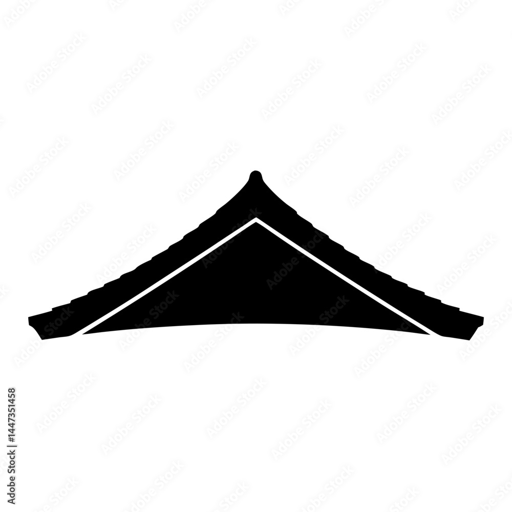 Minimalist illustration of a traditional Japanese roof with visible tiles and ridge Minimalist illustration of a traditional Japanese roof with visible tiles and ridge