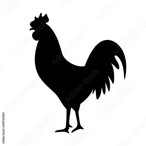Silhouette of a Proud Rooster Standing Tall Against a White Background