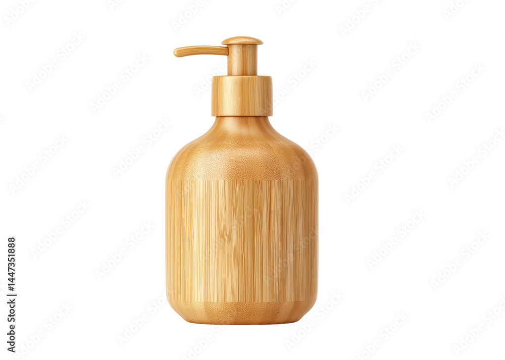 Bamboo dispenser bottle for soap, shampoo, lotion or sanitizer isolated on transparent background. Eco friendly, sustainable and zero waste concept.