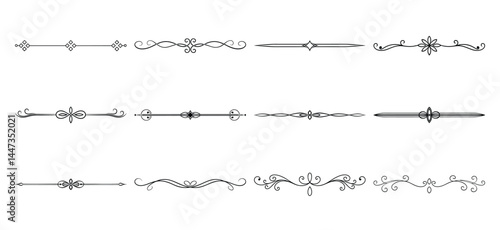 Text delimiters and scroll elements, Graphic underline elements, Vintage divider, vector illustration border, graphic elements