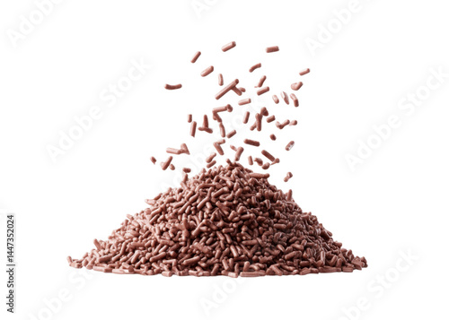 Obraz na płótnie Pile of chocolate sprinkles with sprinkles falling, isolated on transparent background. Concept of confectionery, dessert topping, sweet. w salonie