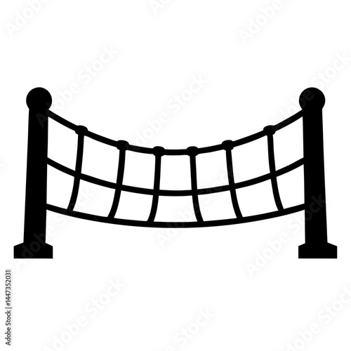Black and white image depicts a playground net suspended between two poles