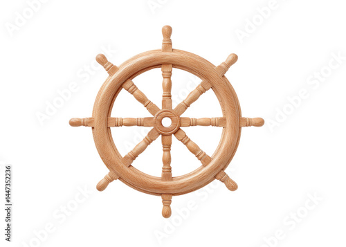 Obraz na płótnie Wooden ship steering wheel with eight handles, isolated on transparent background. Nautical, navigation and travel concepts. w salonie
