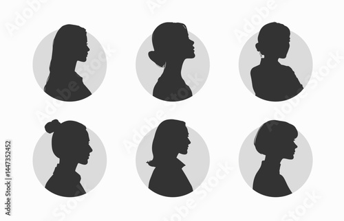 Minimal female head Silhouettes Avatars Vector