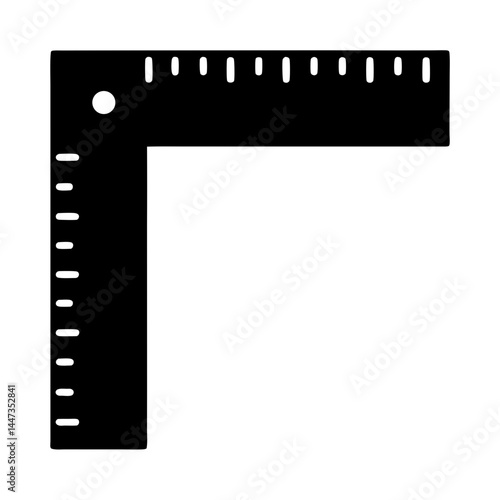 A black silhouette of a right angle ruler with unit markings