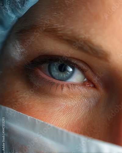 Wallpaper Mural Puffy eyes with visible eye bags, dry and fatigued look, female nurse, white background, clinical feel Torontodigital.ca