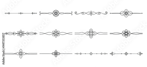 Text delimiters and scroll elements, Graphic underline elements, Vintage divider, vector illustration border, graphic elements