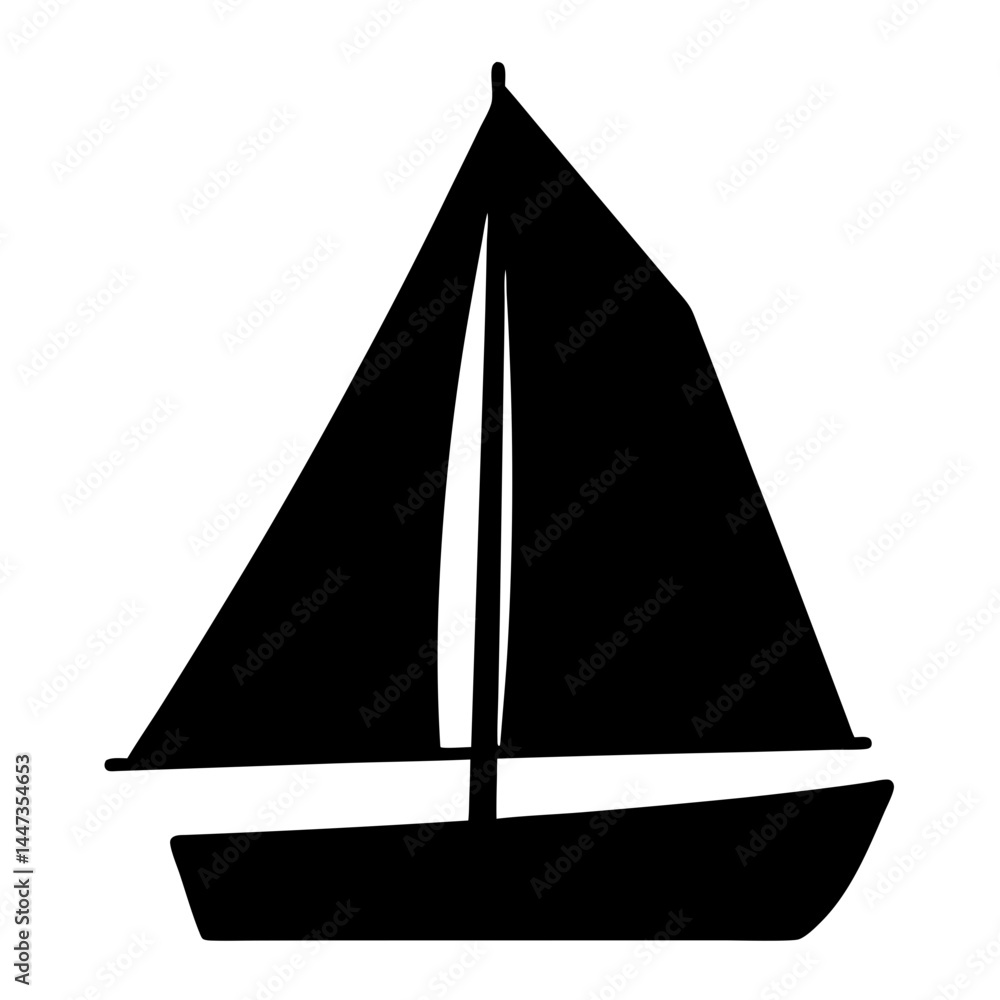 Fototapeta premium Simple black silhouette of a sailboat with a single triangular sail