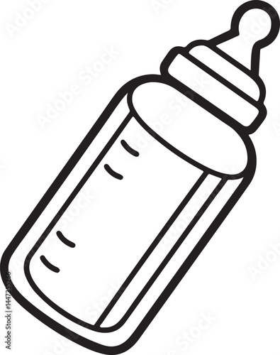 baby bottle line art, black outline, vector and illustration, coloring book page line art drawing