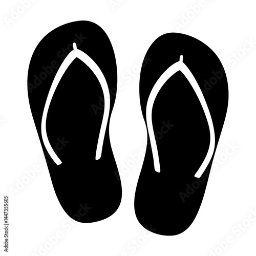 Pair of black flip flops on a white background ready for summer