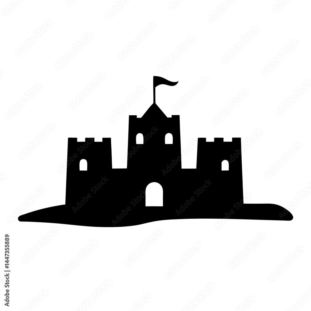 Monochrome Sandcastle Silhouette Standing Proudly on a Hill of Beach Sand Monochrome Sandcastle Silhouette Standing Proudly on a Hill of Beach Sand