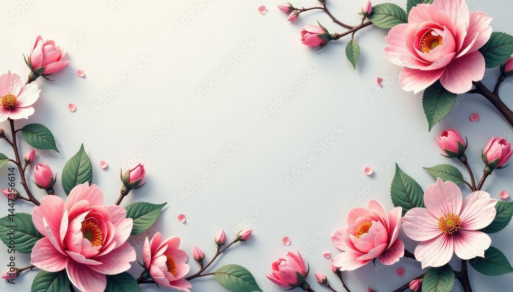 Fototapeta premium Subtle floral damask, delicate blossoms & swirls, spring, pretty, card