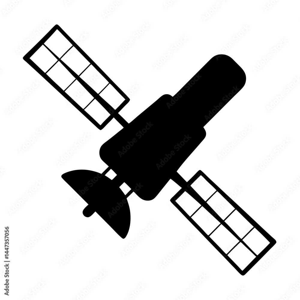 Schematic Silhouette of a Communication Satellite with Solar Panels Deployed and Antenna Schematic Silhouette of a Communication Satellite with Solar Panels Deployed and Antenna