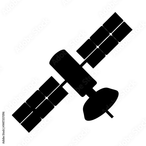 A Simple Black Silhouette Depiction of a Satellite in Space Orbiting Earth