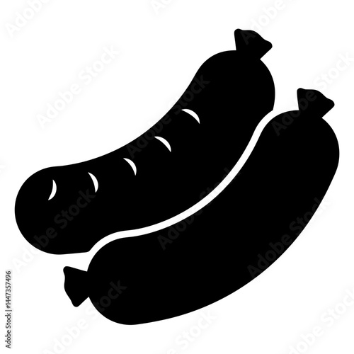 Two delicious sausages in black silhouette ready to be cooked and eaten