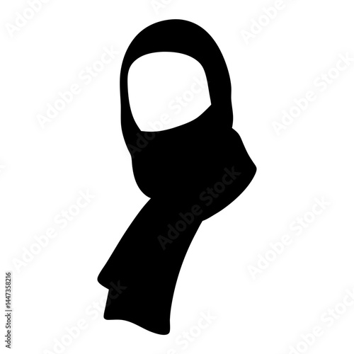 A black hijab and scarf silhouette against a white background simple illustration