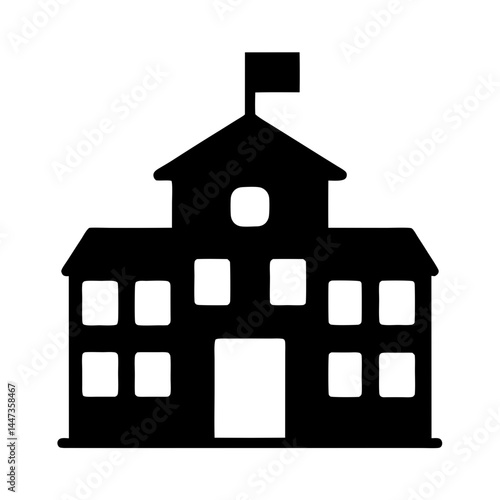 Stylized silhouette of a governmental or educational building with a flag